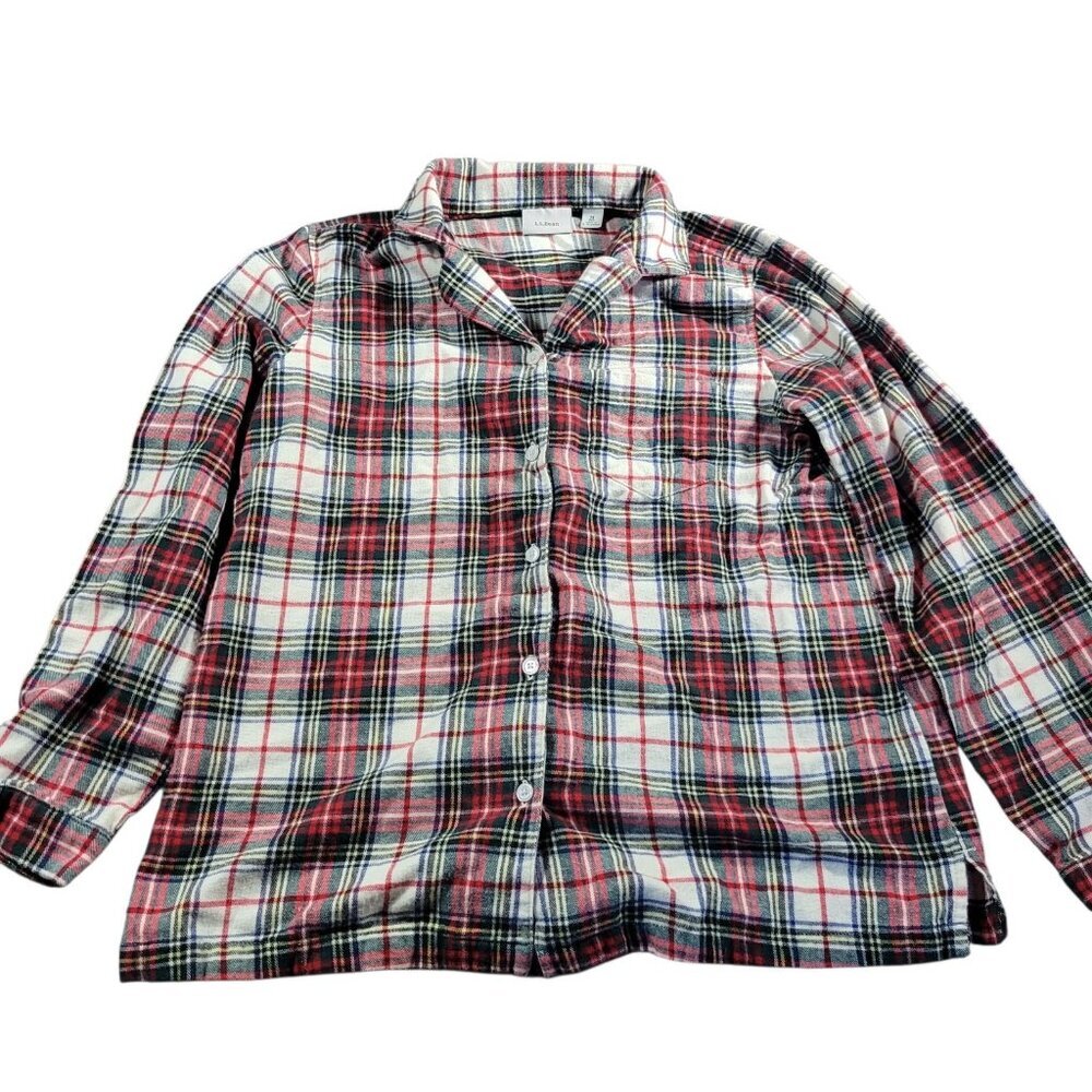 LL Bean Flannel Pajama Top Womens Medium Long Sleeve Cotton Plaid Scotch